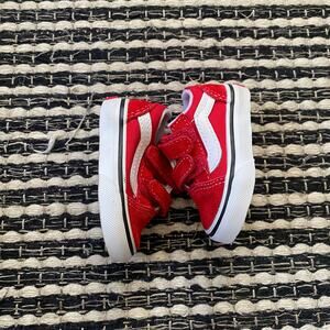 🌿Vans Toddler Boys Red Canvas Suede Old Skool Hook and Loop Closure Sneaker 2.5